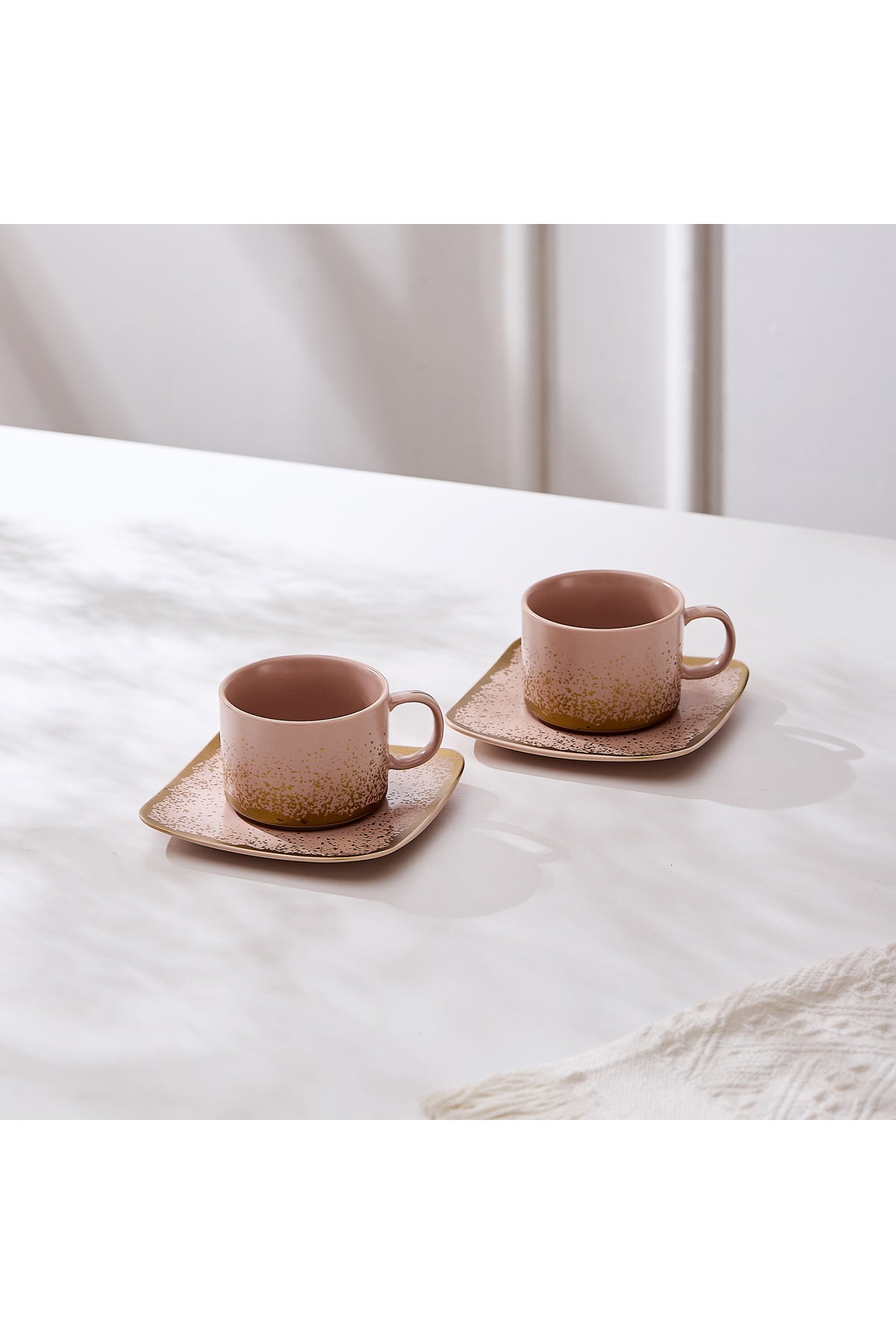 Set de 2 cești cu 2 farfurioare, 180 ml - Roz pal - Snowing Collection