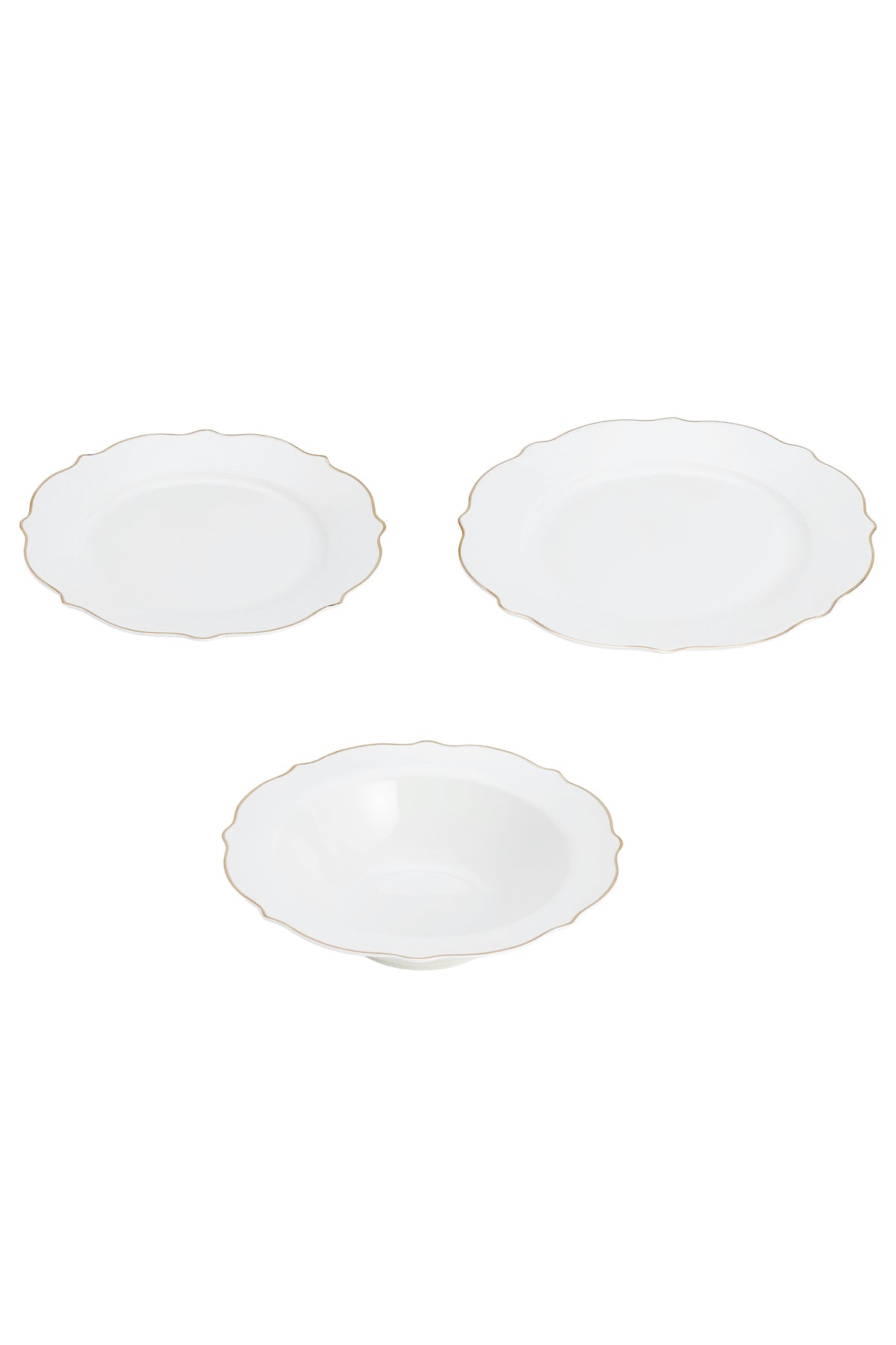 Set masă 18 piese porțelan Dubai, alb cu bordură aurie, 6 persoane