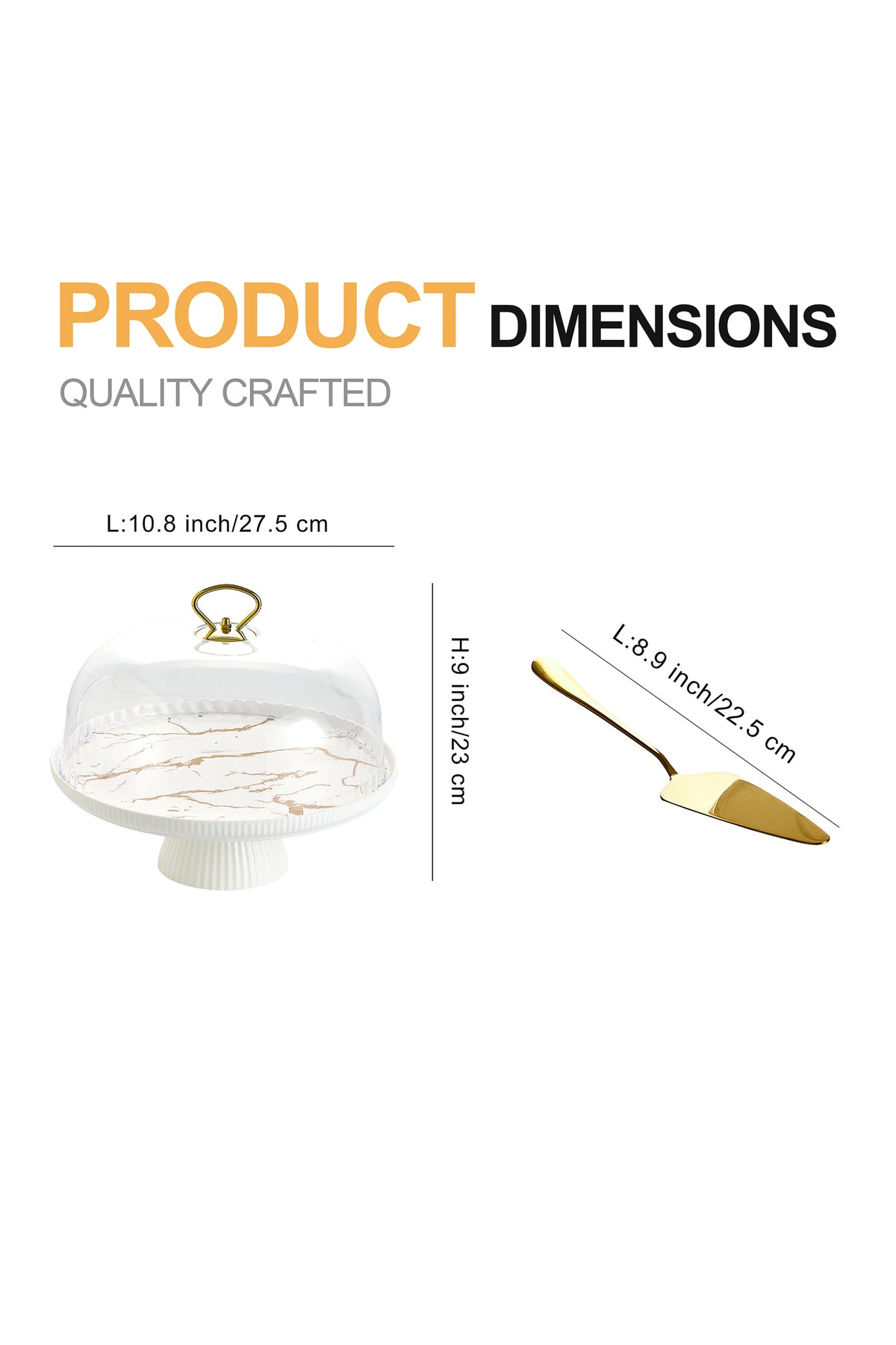 Platou tort din porțelan cu picior și capac transparent, 27.5 cm - Marble Collection