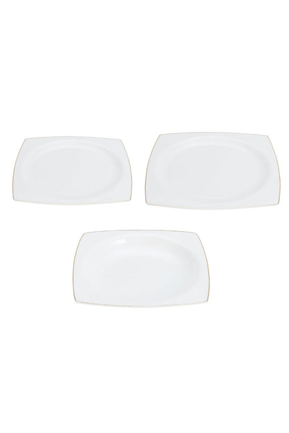 Set masă 18 piese porțelan Quadro, alb cu bordură aurie, design pătrat, 6 persoane
