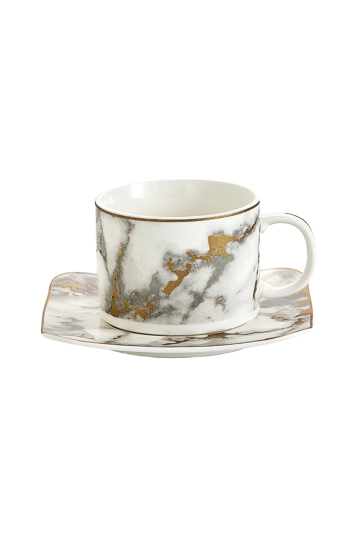 Set de 6 cești cu 6 farfurioare, 180 ml - Marmura