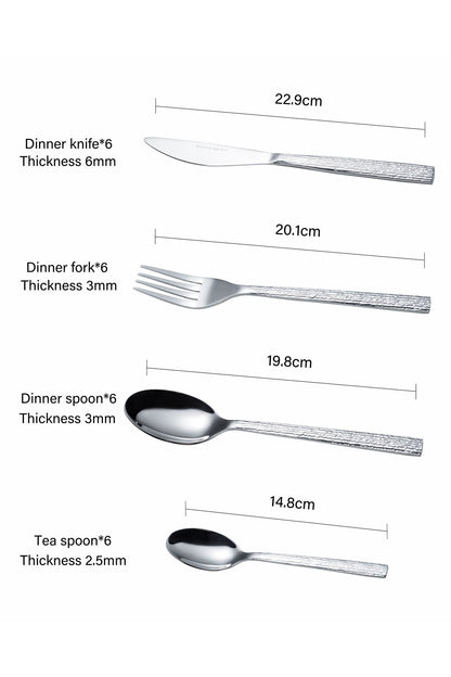 Set Tacâmuri 24 Piese pentru 6 persoane, Inox premium, Argintiu – Artisan Weave