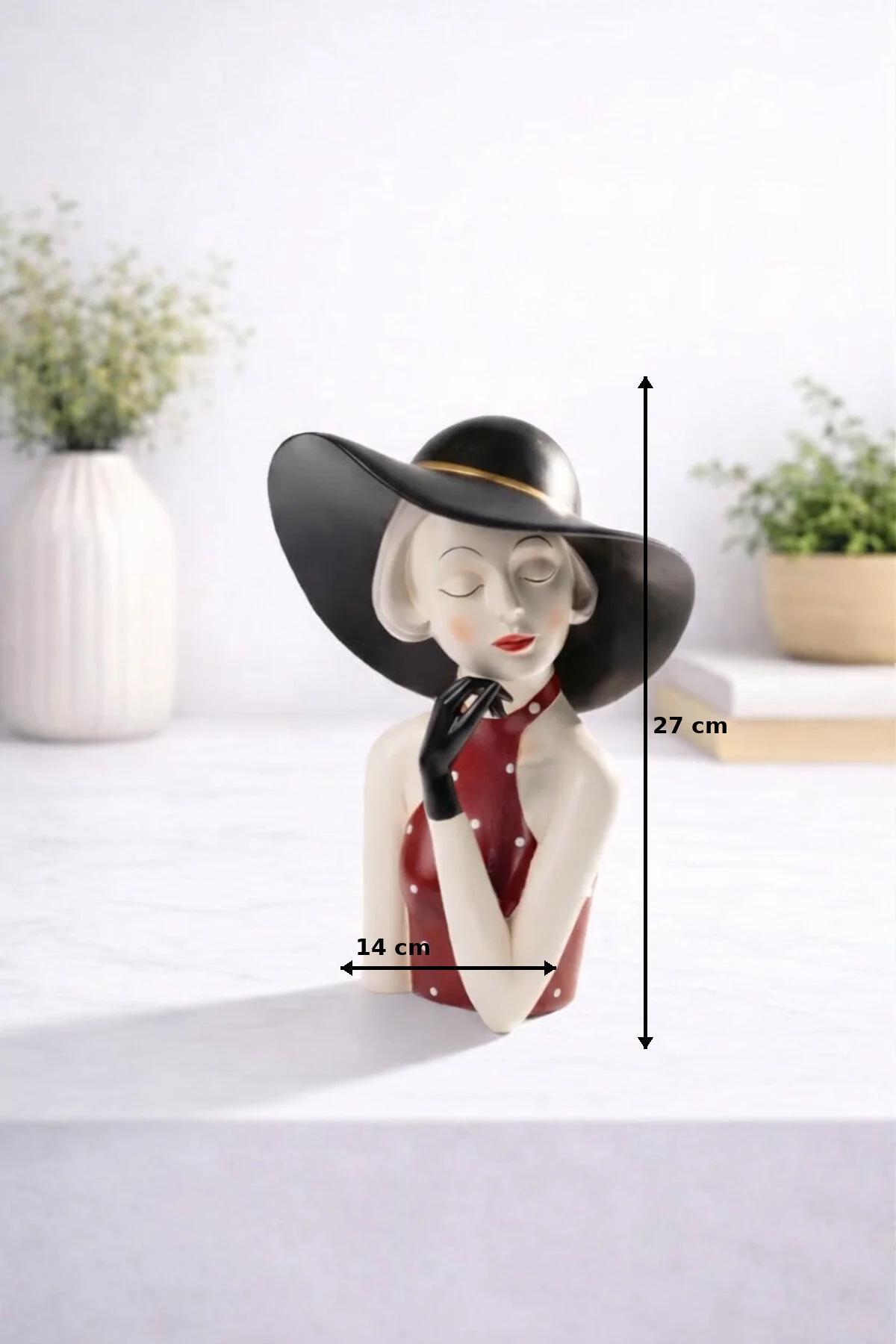 Statuetă decorativă femeie elegantă cu pălărie neagră - 27 cm