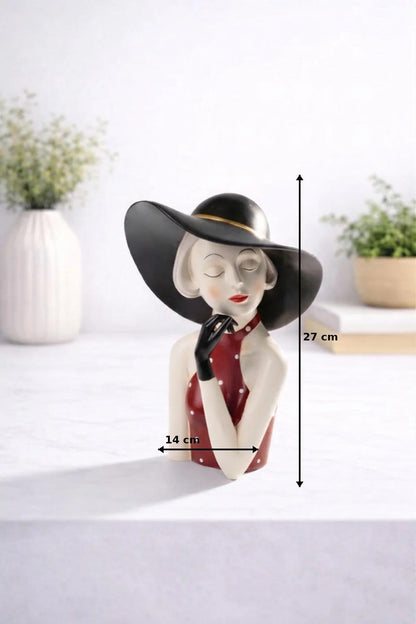 Statuetă decorativă femeie elegantă cu pălărie neagră - 27 cm