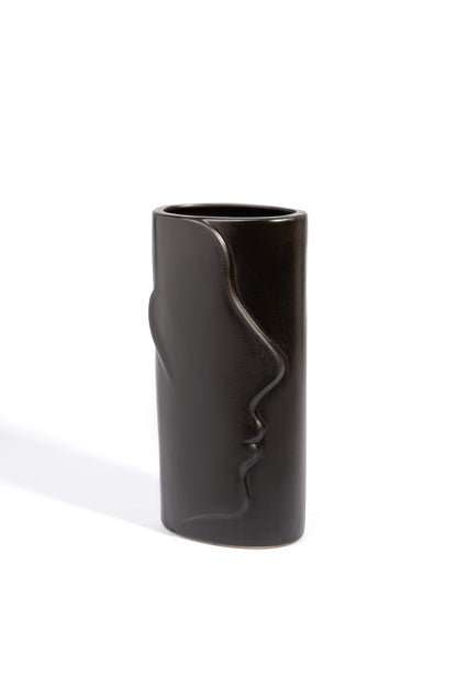 Vază Decorativă din Ceramică "Silhouette", Design Profil Uman, 30 cm - Negru Lucios