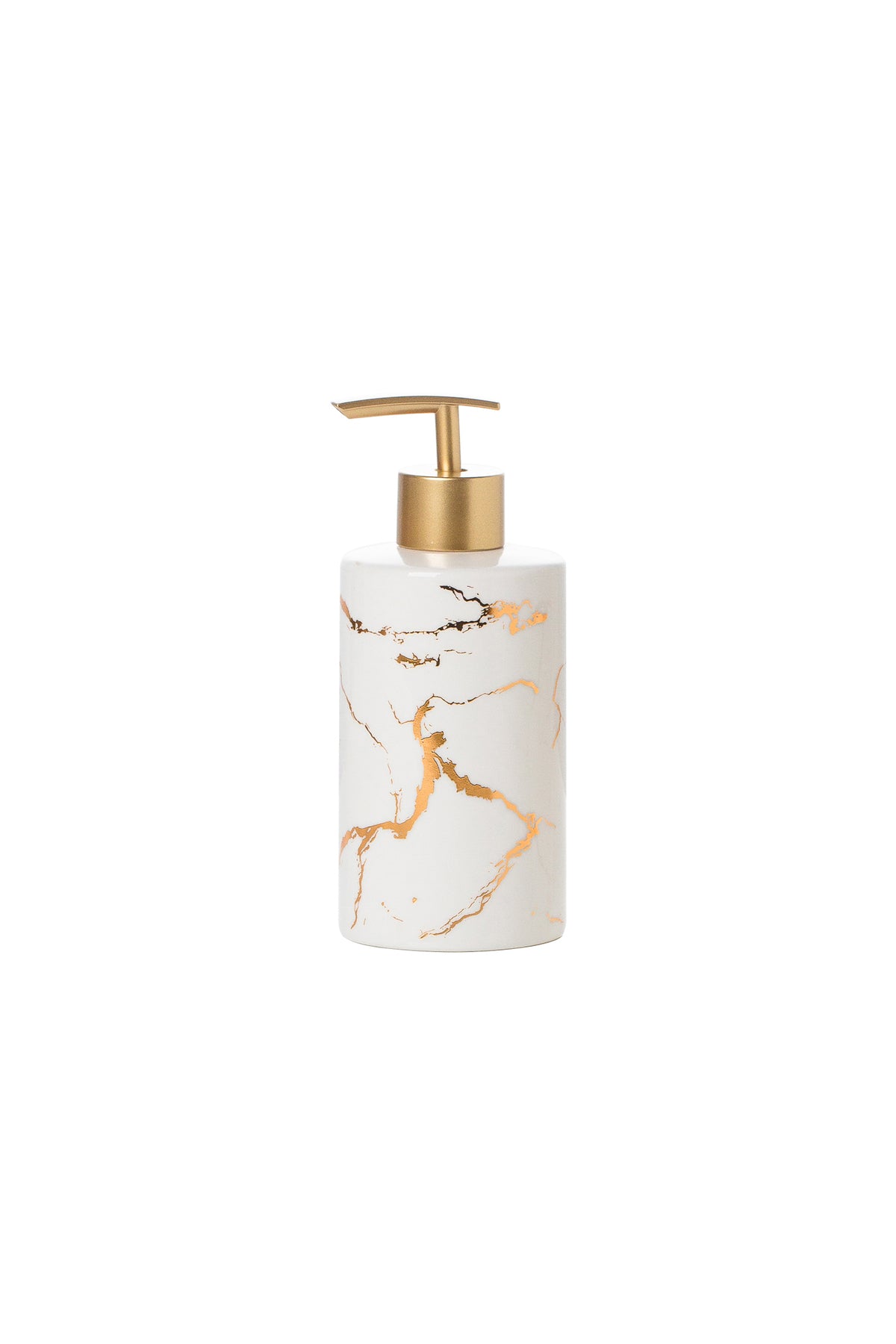 Dozator sapun lichid Marble – porțelan alb cu vene aurii, dozator baie elegant din porțeln