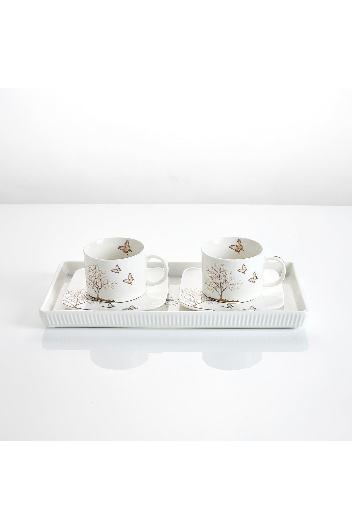 Set 2 cești cu 2 farfurioare și platou din porțelan, 180 ml - LIFETREE collection