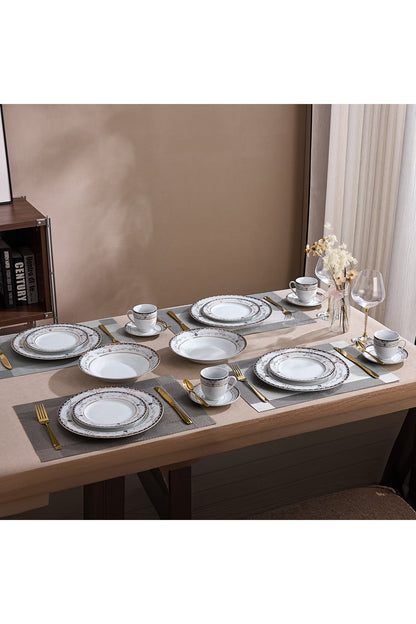 Serviciu de Masă 6 persoane Onyx Royal Gold din Porțelan , 30 piese, Design Baroc Negru cu Aur