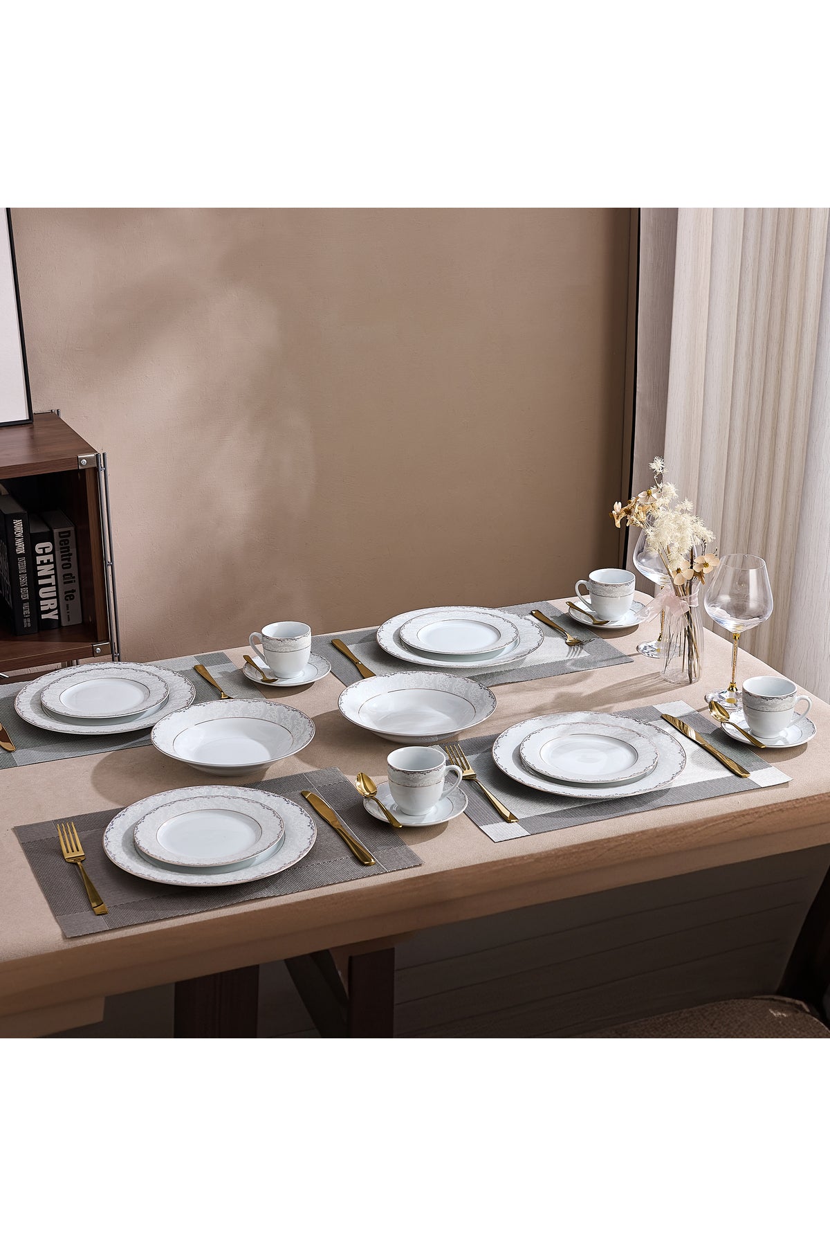 Serviciu de Masă 6 persoane Golden Heritage din Porțelan , 30 piese, Design Clasic Oriental Auriu