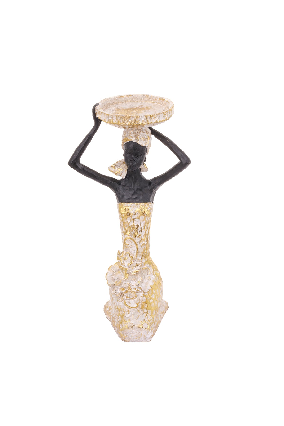 Statuetă decorativă femeie africană cu tavă 27 cm – suport bijuterii, chei, decor living