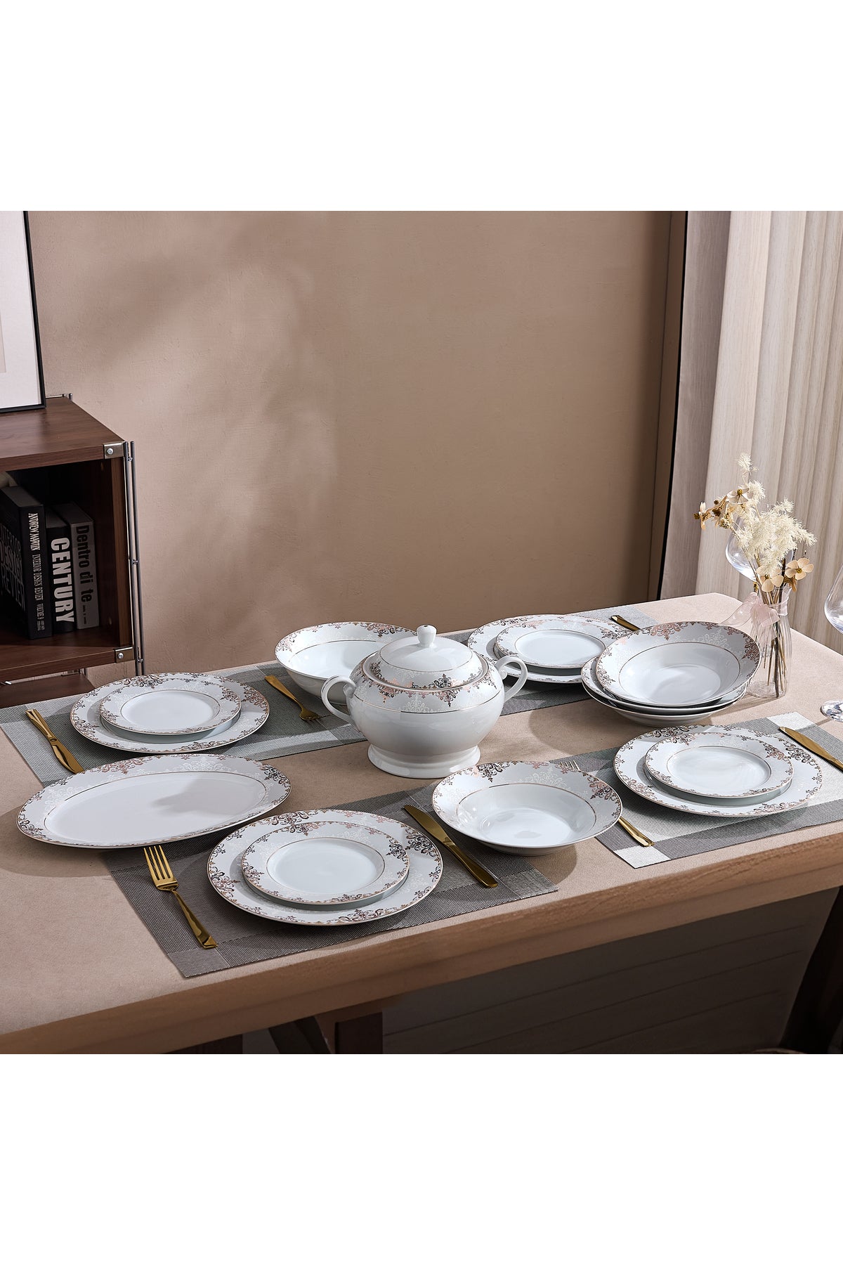 Serviciu de Masă 12 Persoane Imperial Gold Medallion din Porțelan , 40 piese, Design Baroc Regal