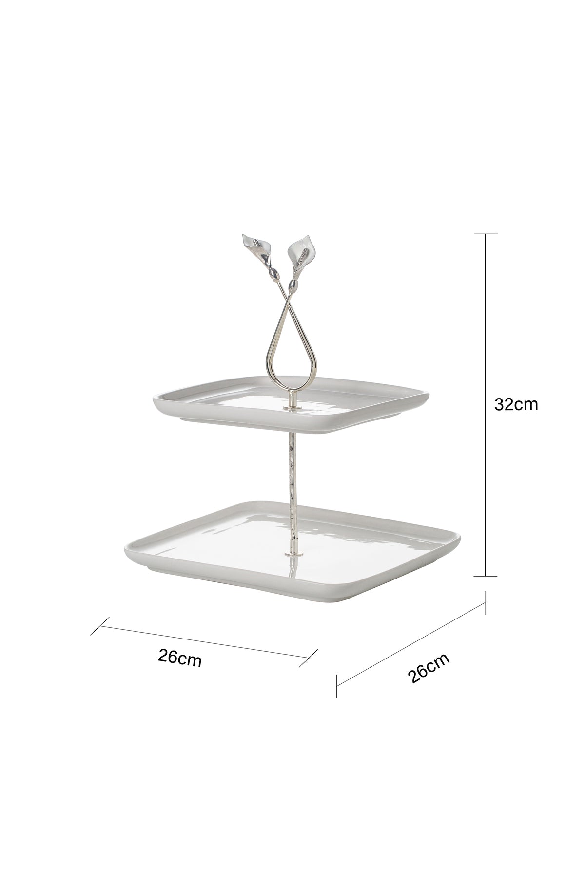 Platou etajat patrat Candy Bar din Porțelan cu Suport Metalic - 31.5 cm