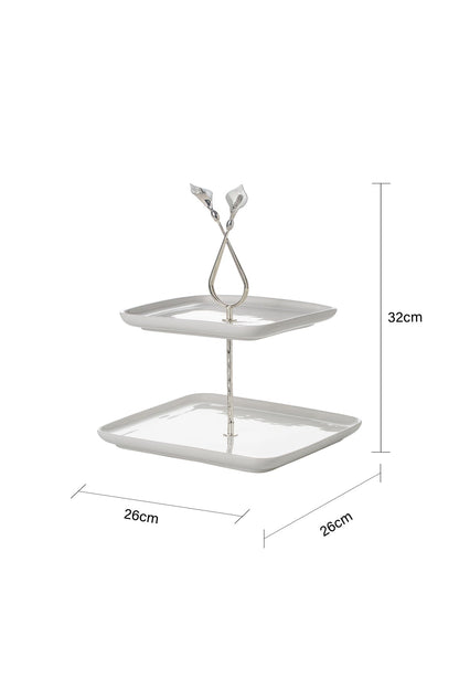 Platou etajat patrat Candy Bar din Porțelan cu Suport Metalic - 31.5 cm