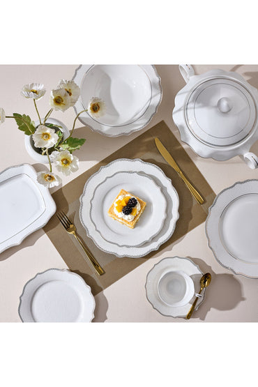 Set masă 30 piese porțelan Arabesque, alb cu bordură argintie, 6 persoane