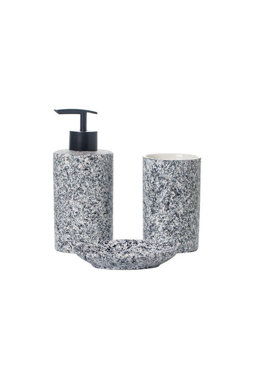 Set accesorii baie Granite 3 piese din porțelan– dozator sapun, suport sapun solid, pahar