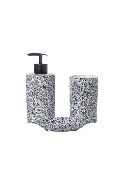 Set accesorii baie Granite 3 piese din porțelan– dozator sapun, suport sapun solid, pahar