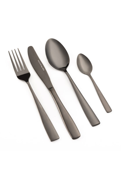 Set tacâmuri 24 piese inox 18/10, negru gunmetal, design minimalist, 6 persoane