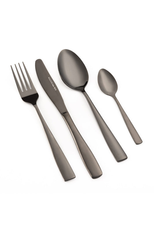 Set tacâmuri 24 piese inox 18/10, negru gunmetal, design minimalist, 6 persoane