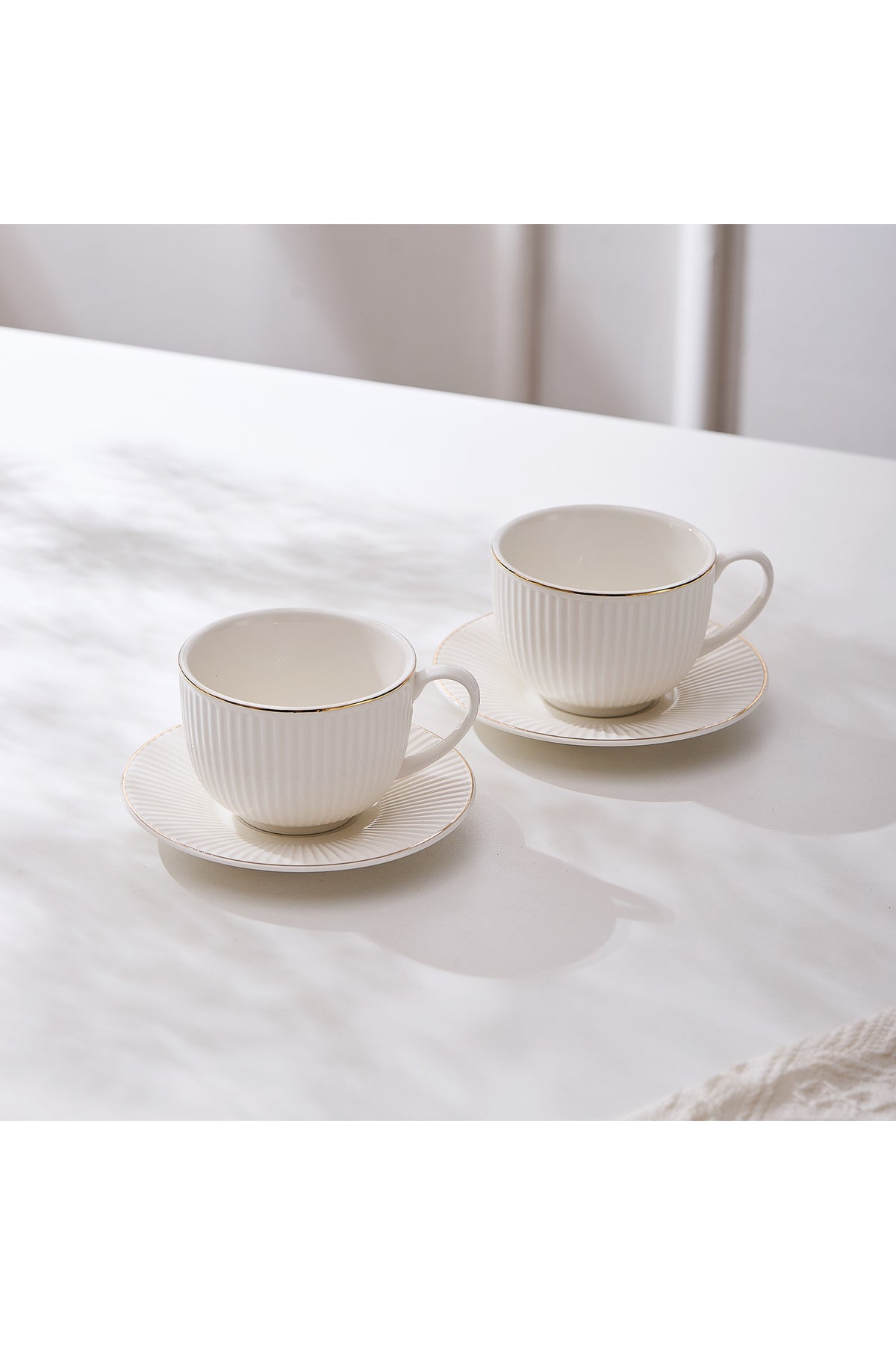 Set de 2 cești cu 2 farfurioare, porțelan, 190 ml - royal alb