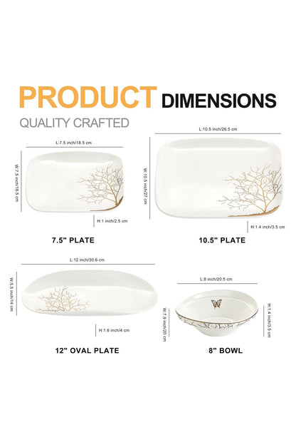 Set Serviciu Masă 20 Piese Pătrat, Portelan Premium, 6 Persoane - Lifetree Collection
