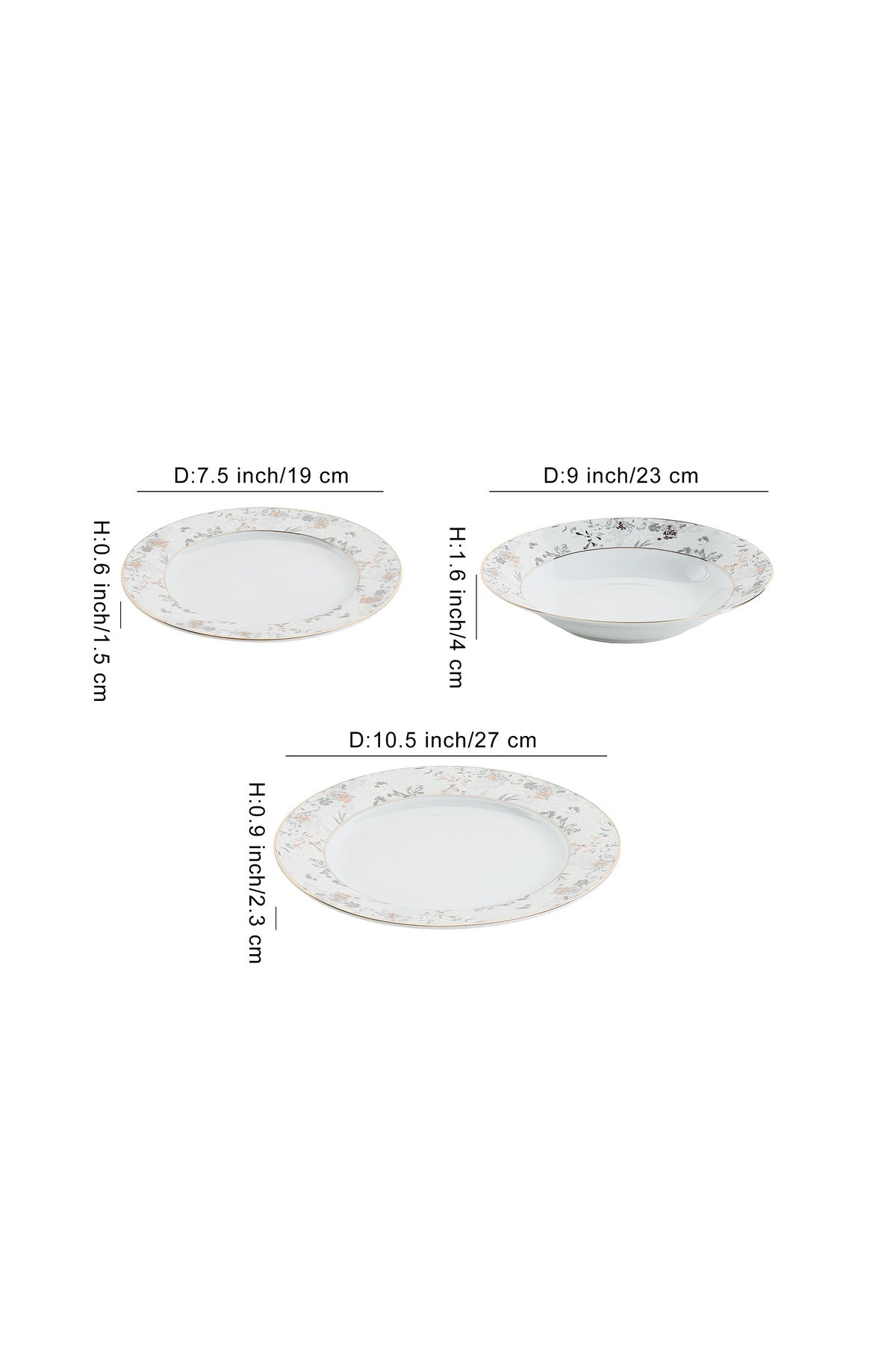 Serviciu de Masă 6persoane Golden Blossom din Porțelan,18 Piese,Design Floral Bogat cu Detalii Aurii