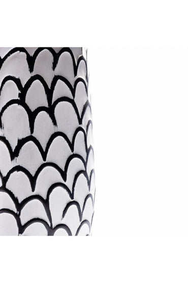 Vază Decorativă Ceramică "Scallop Art", Alb-Negru cu Model Solzi - 28 cm
