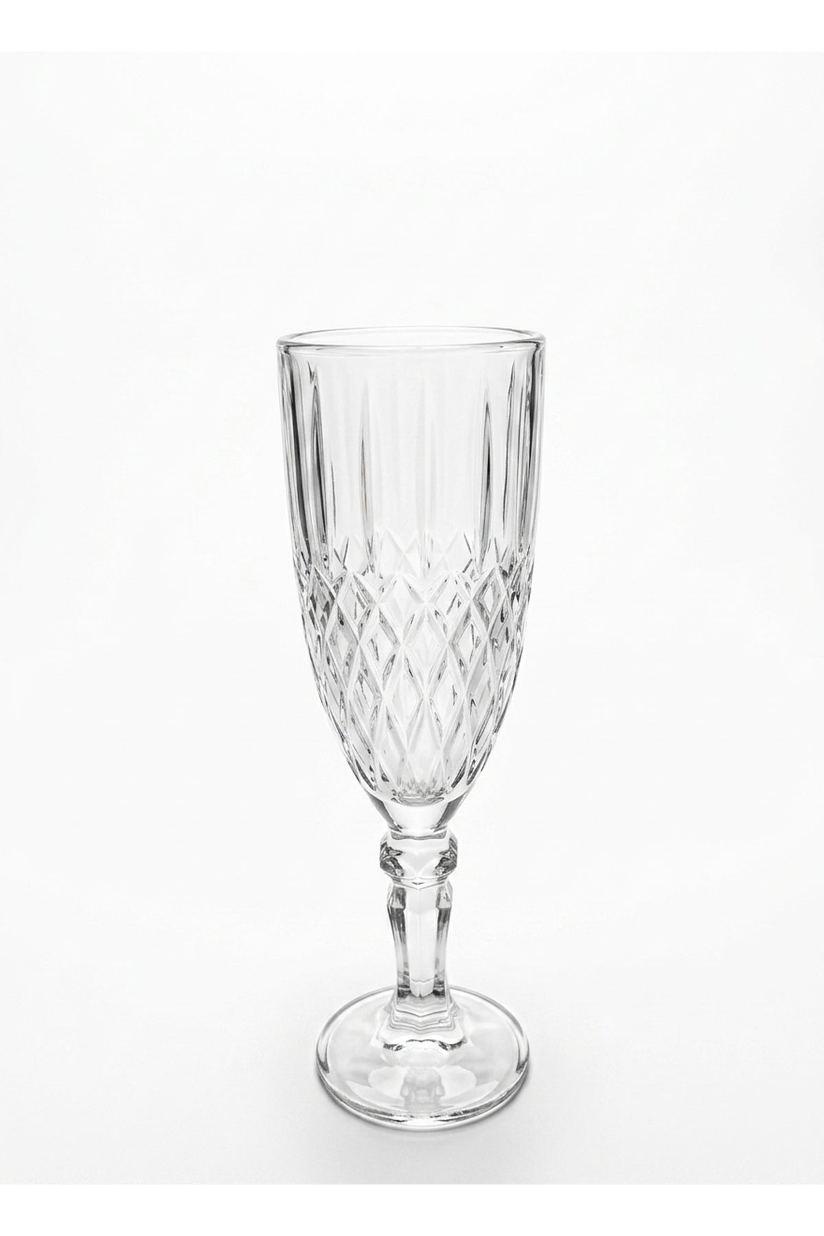 Set 6 pahare șampanie sticlă Crystal, model gravat romb, 165ml, transparent