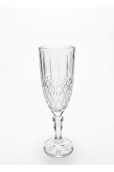 Set 6 pahare șampanie sticlă Crystal, model gravat romb, 165ml, transparent