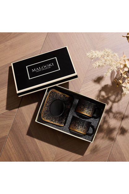 Set de 2 cești cu 2 farfurioare, 180 ml - Negru - Snowing Collection