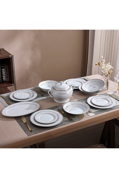 Serviciu de Masă 12 Persoane Golden Lace Heritage din Porțelan,40 piese,Design Broderie Aurie