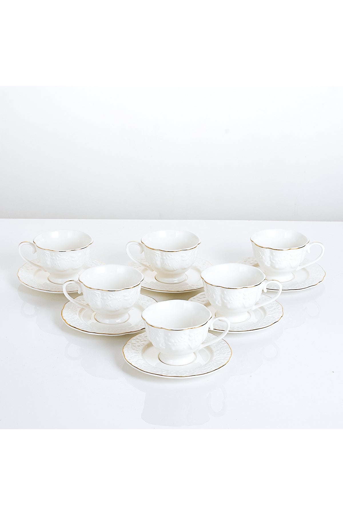 Set Serviciu Cafea "Lux" 12 Piese, Porțelan Premium Alb, Model Regal - 200 ml