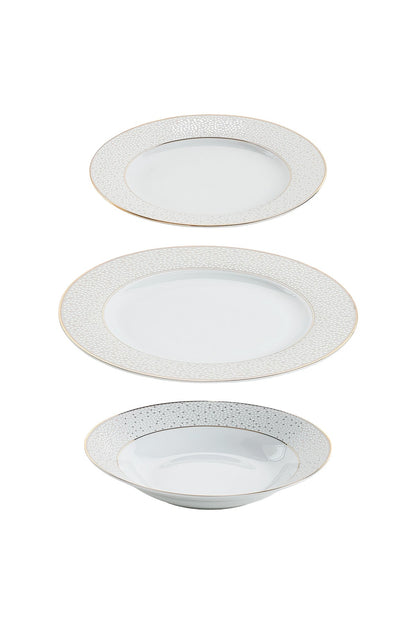 Serviciu de Masă 6 persoane Golden Stardust din Porțelan , 18 Piese, Design Modern cu Puncte Aurii