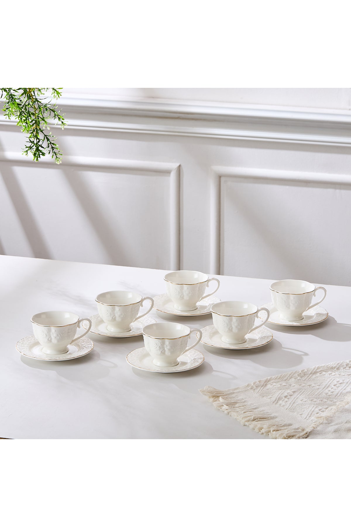 Set Serviciu Cafea "Lux" 12 Piese, Porțelan Premium Alb, Model Regal - 200 ml