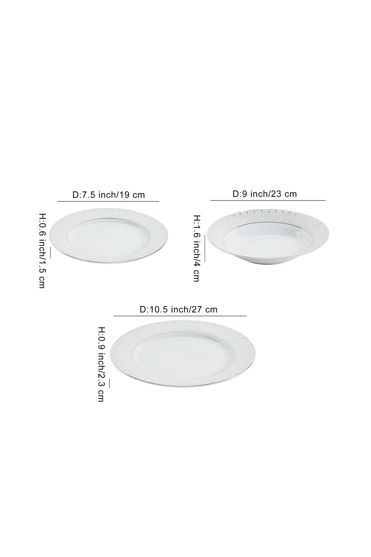 Serviciu de Masă 6 persoane Golden Aurora din Porțelan 18 Piese,Design Geometric și Bordură Aurie
