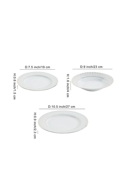 Serviciu de Masă 6 persoane Golden Aurora din Porțelan 18 Piese,Design Geometric și Bordură Aurie