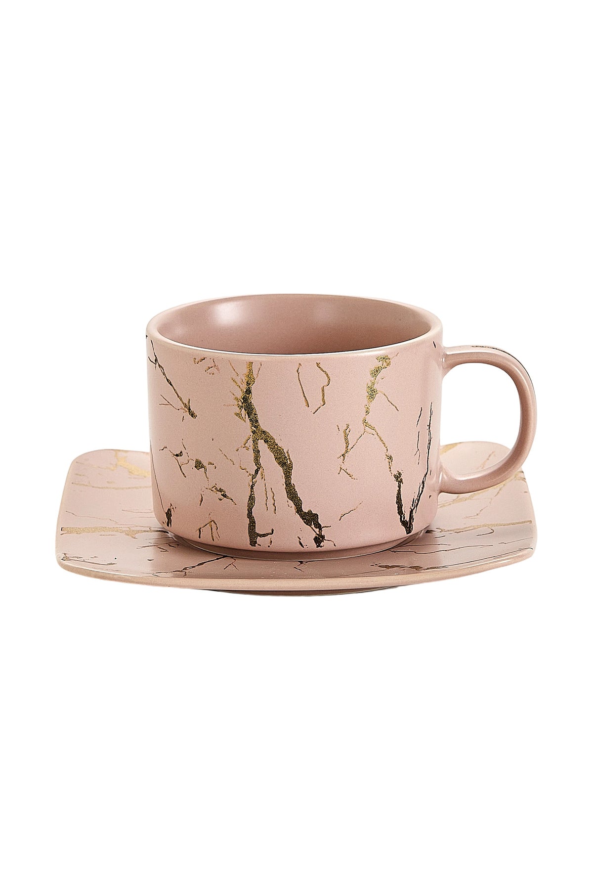 Set de 2 cești cu 2 farfurioare, 180 ml - Roz pal marmorat