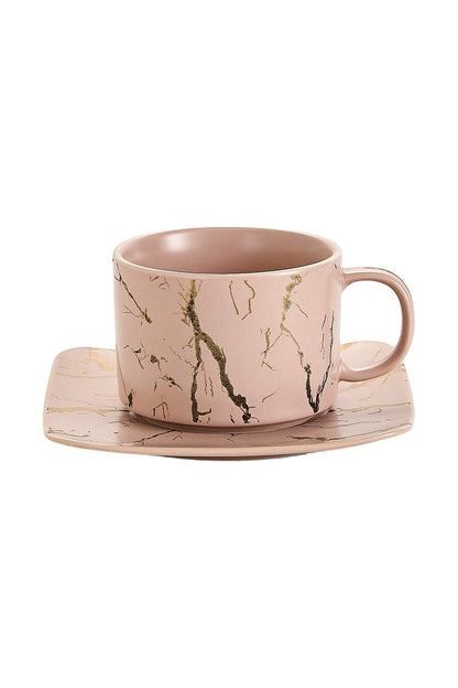 Set de 2 cești cu 2 farfurioare, 180 ml - Roz pal marmorat