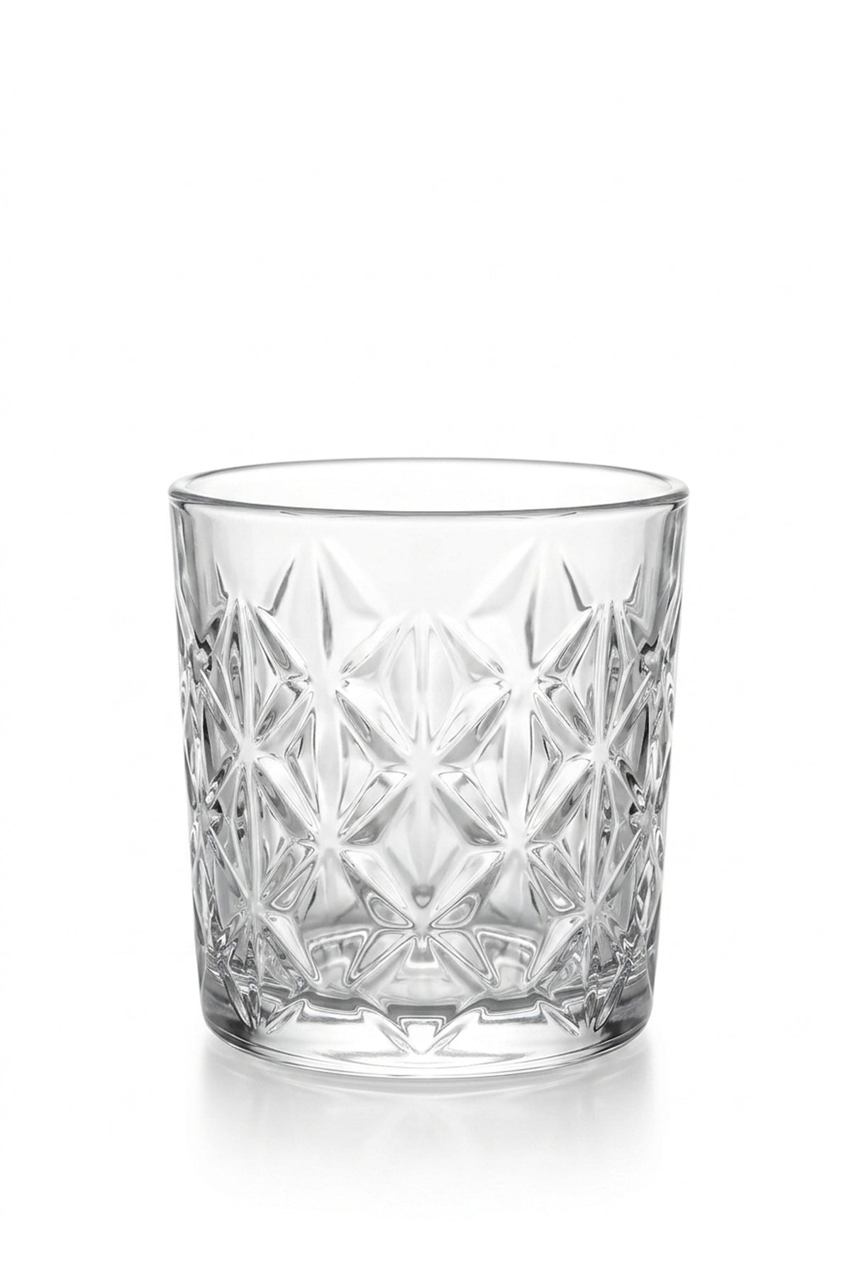 Set 6 pahare whisky sticlă Star, model stea gravat, 340ml, transparent