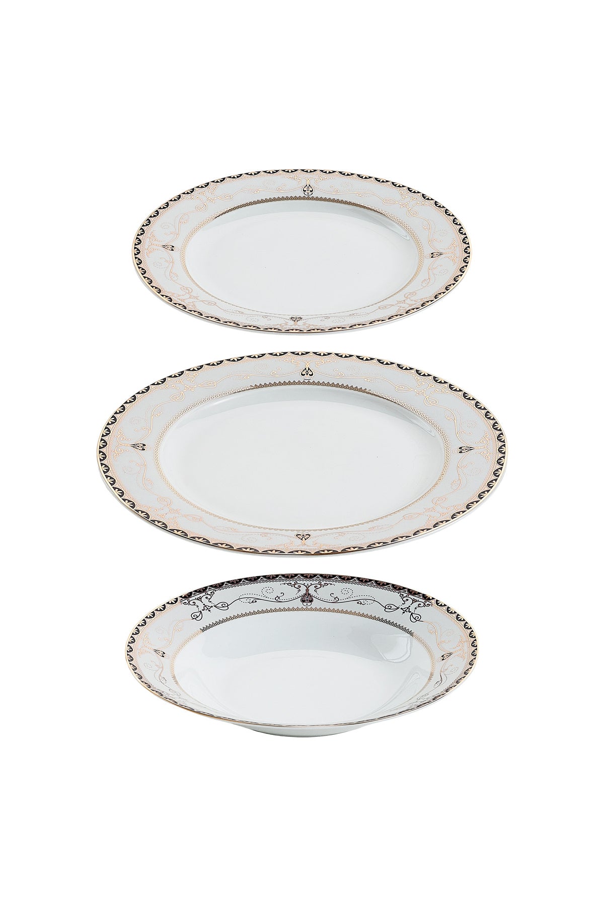 Serviciu de Masă 6 persoane Onyx Royal Gold din Porțelan , 18 Piese, Design Baroc Negru cu Aur