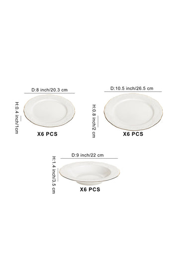 Serviciude masă din porțelan 18 piese Antic set farfurii6persoane decor elegant relief margine aurie