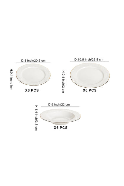 Serviciude masă din porțelan 18 piese Antic set farfurii6persoane decor elegant relief margine aurie