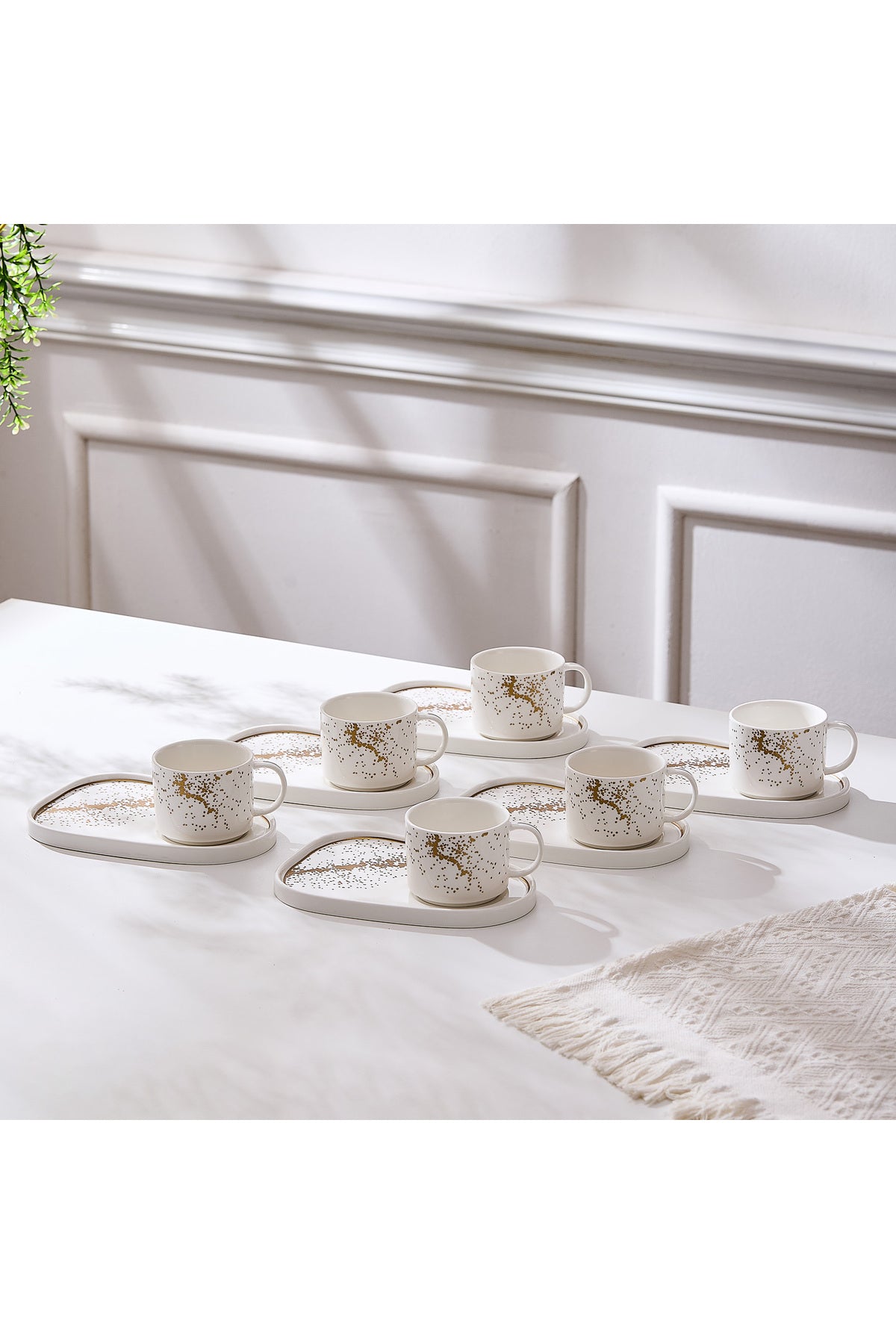 Set de 6 cești cu 6 farfurioare platou neuniform, porțelan, 220 ml - Sprinkles collection