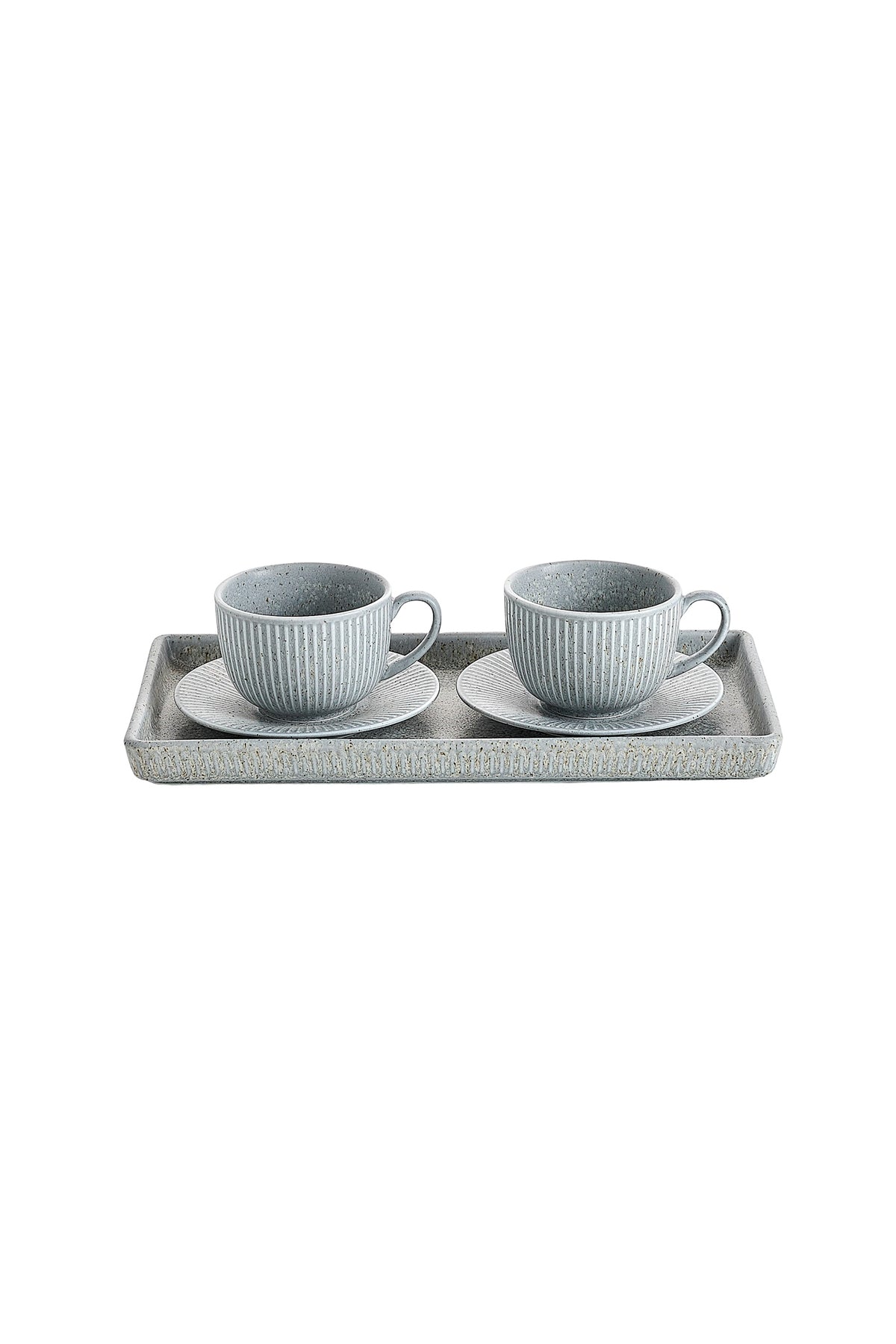 Set Servire Cafea - 2 Cești 190ml, 2 Farfurioare și platou Porțelan - Gri piatra