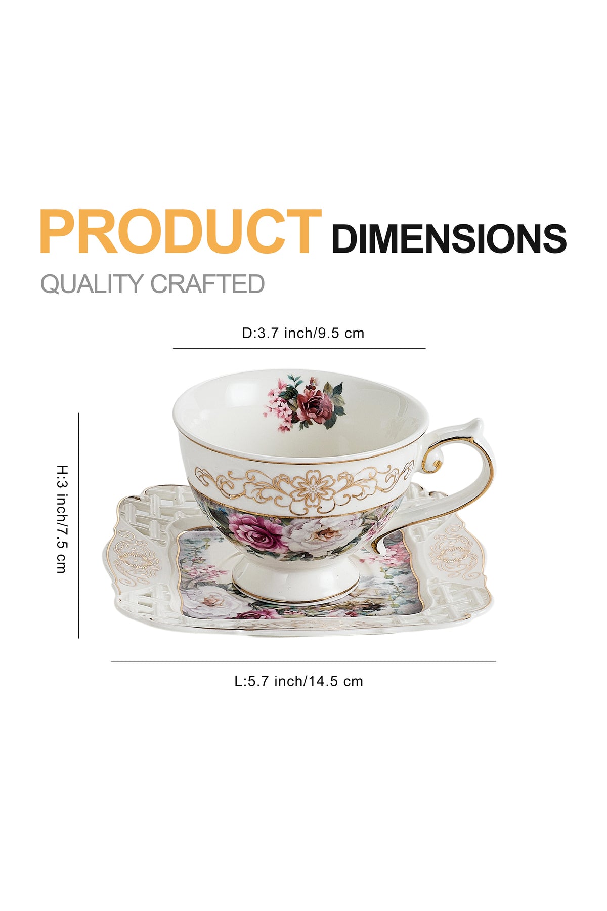 Set 2 cești cafea cu 2 farfurioare porțelan 200 ml – model floral elegant