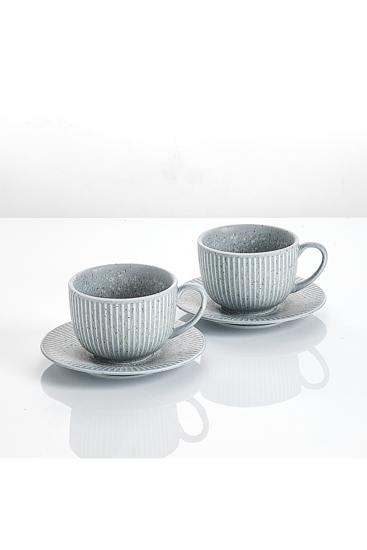 Set de 2 cești cu 2 farfurioare, porțelan, 190 ml - gri piatra