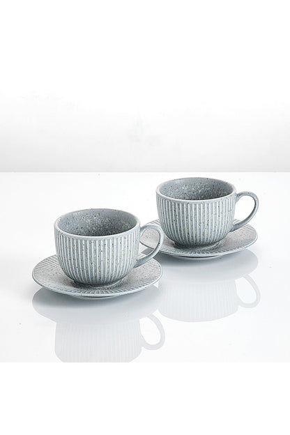 Set de 2 cești cu 2 farfurioare, porțelan, 190 ml - gri piatra