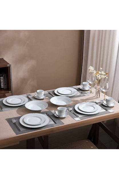 Serviciu de Masă 6 persoane Starlight Silver din Porțelan 30 piese, Design Modern și Bordură Arginti