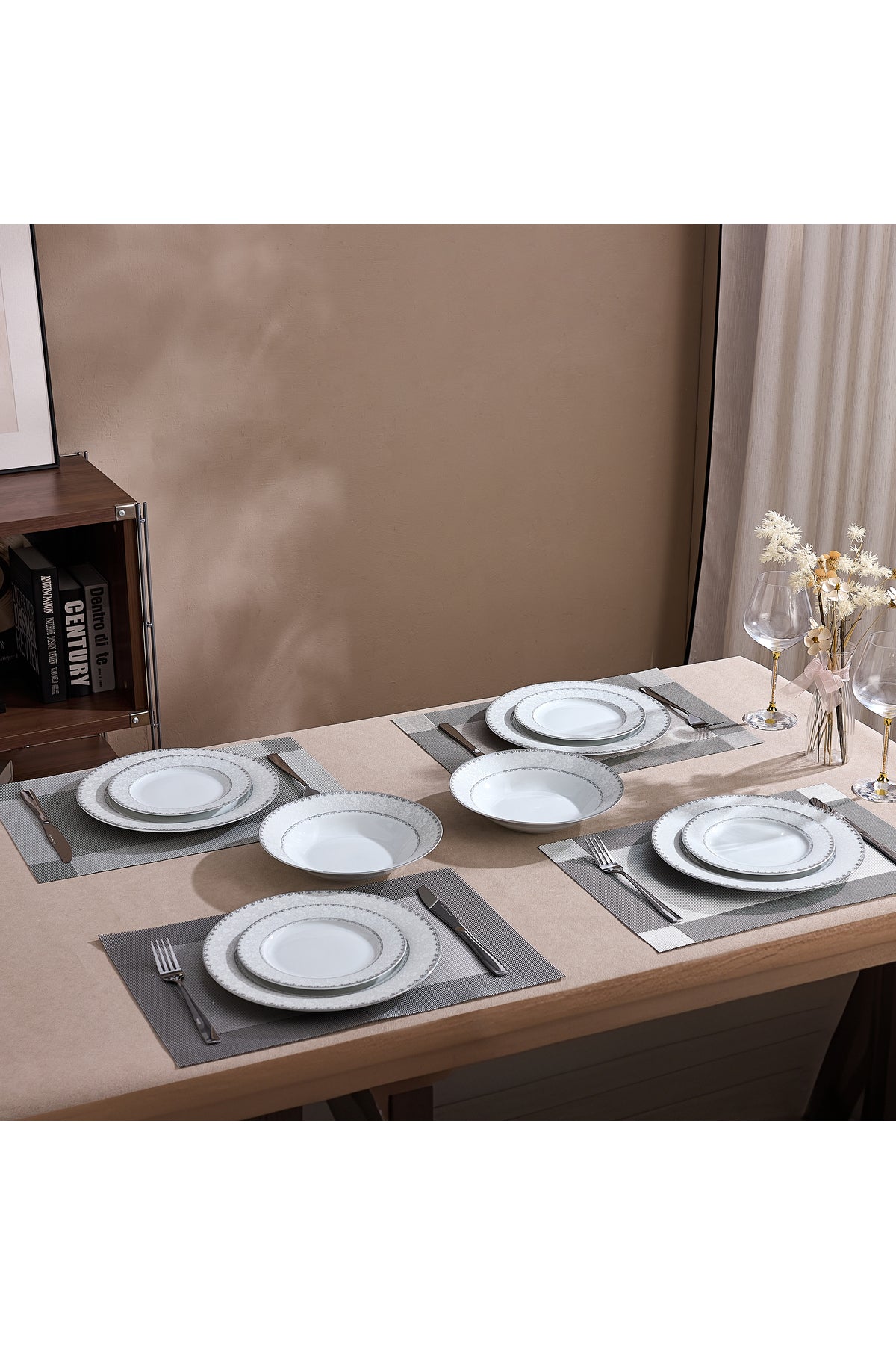 Serviciu de Masă 6 persoane Silver Lace Heritage din Porțelan , 18 Piese, Design Broderie Clasică