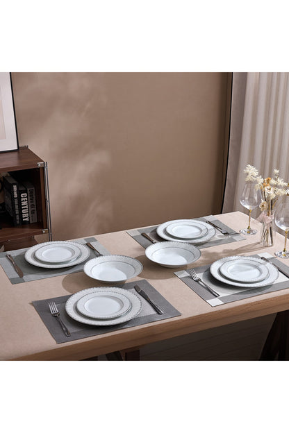 Serviciu de Masă 6 persoane Silver Lace Heritage din Porțelan , 18 Piese, Design Broderie Clasică