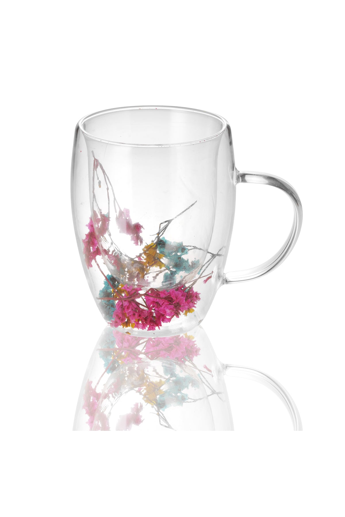Cană din Sticlă cu Pereți Dubli "Luna" cu Flori Uscate Multicolore – 350 ml
